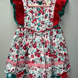 Wildflowers Formal Dress Red and Green Floral Ruffled